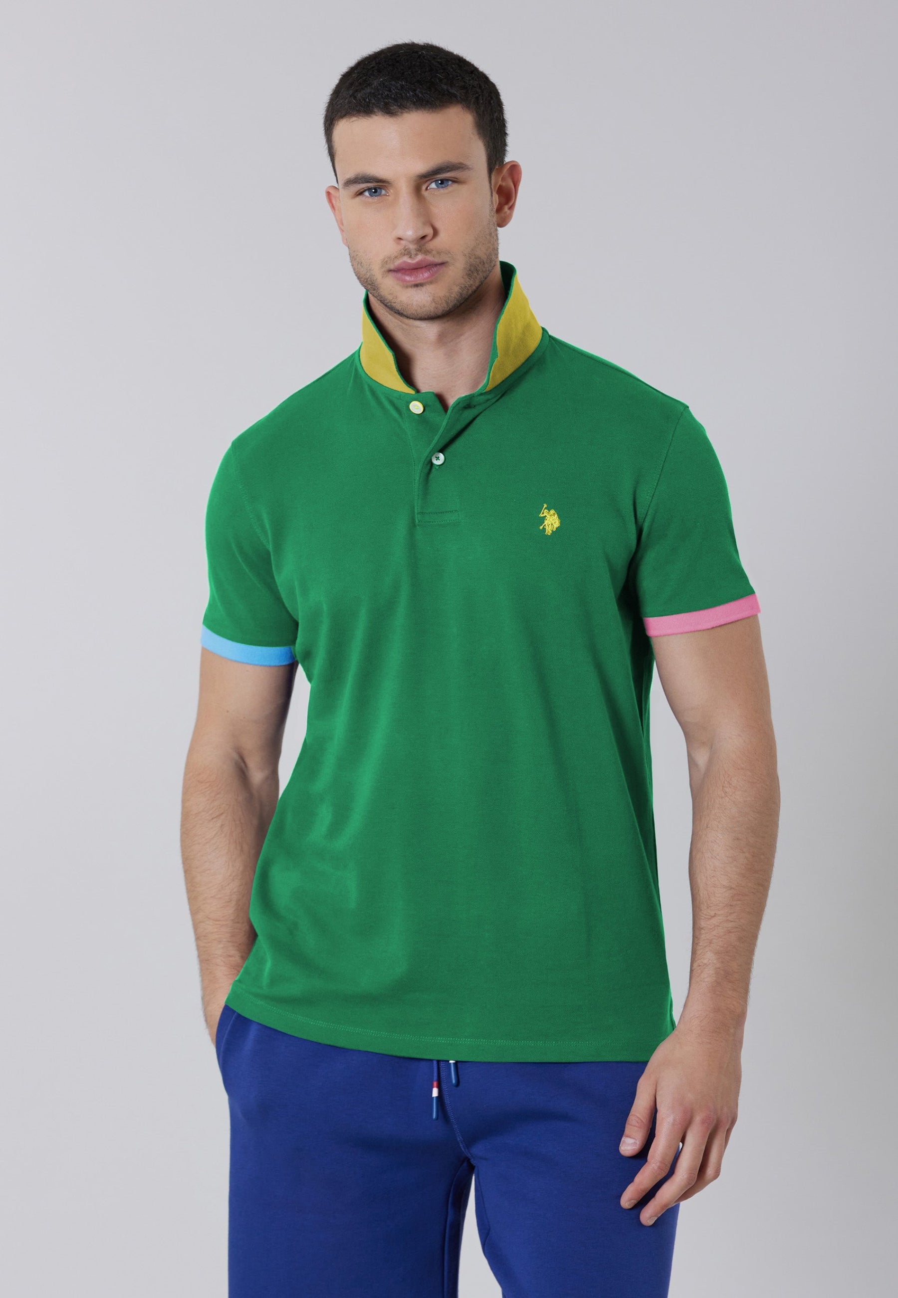 Polo a maniche corte in cotone stretch con dettagli colorati