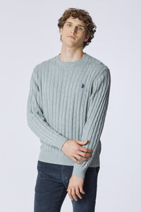 Maglia girocollo a treccia in cotone e cashmere