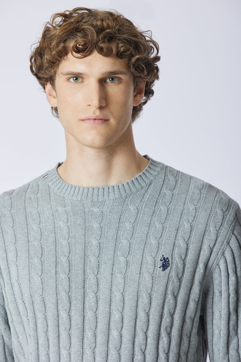 Maglia girocollo a treccia in cotone e cashmere