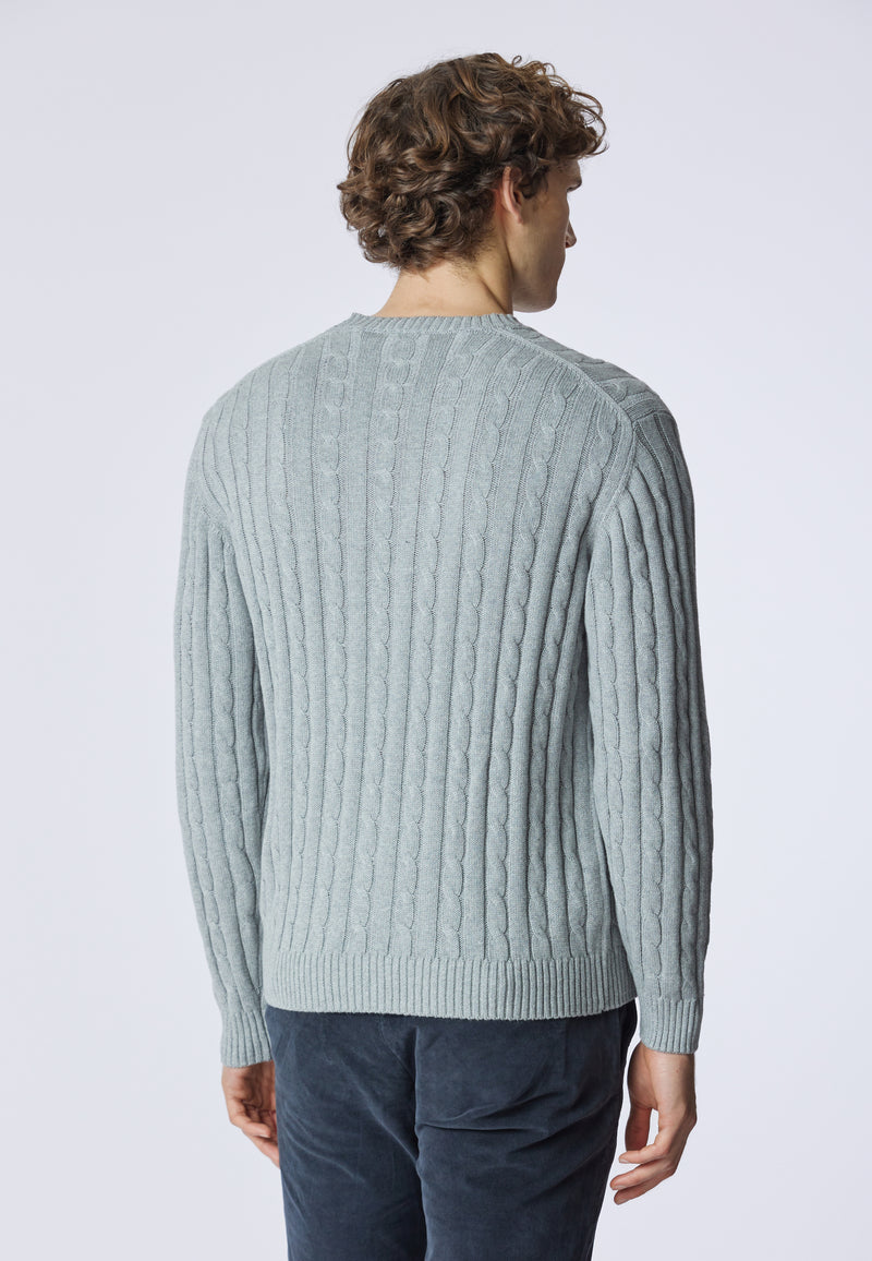 Maglia girocollo a treccia in cotone e cashmere