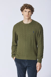 Maglia girocollo a treccia in cotone e cashmere