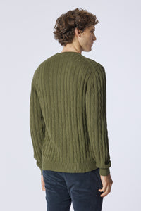 Maglia girocollo a treccia in cotone e cashmere