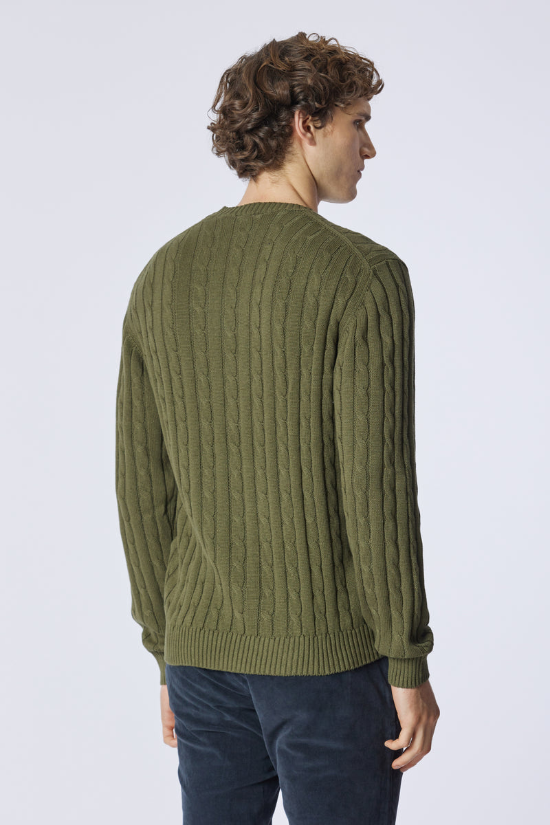 Maglia girocollo a treccia in cotone e cashmere