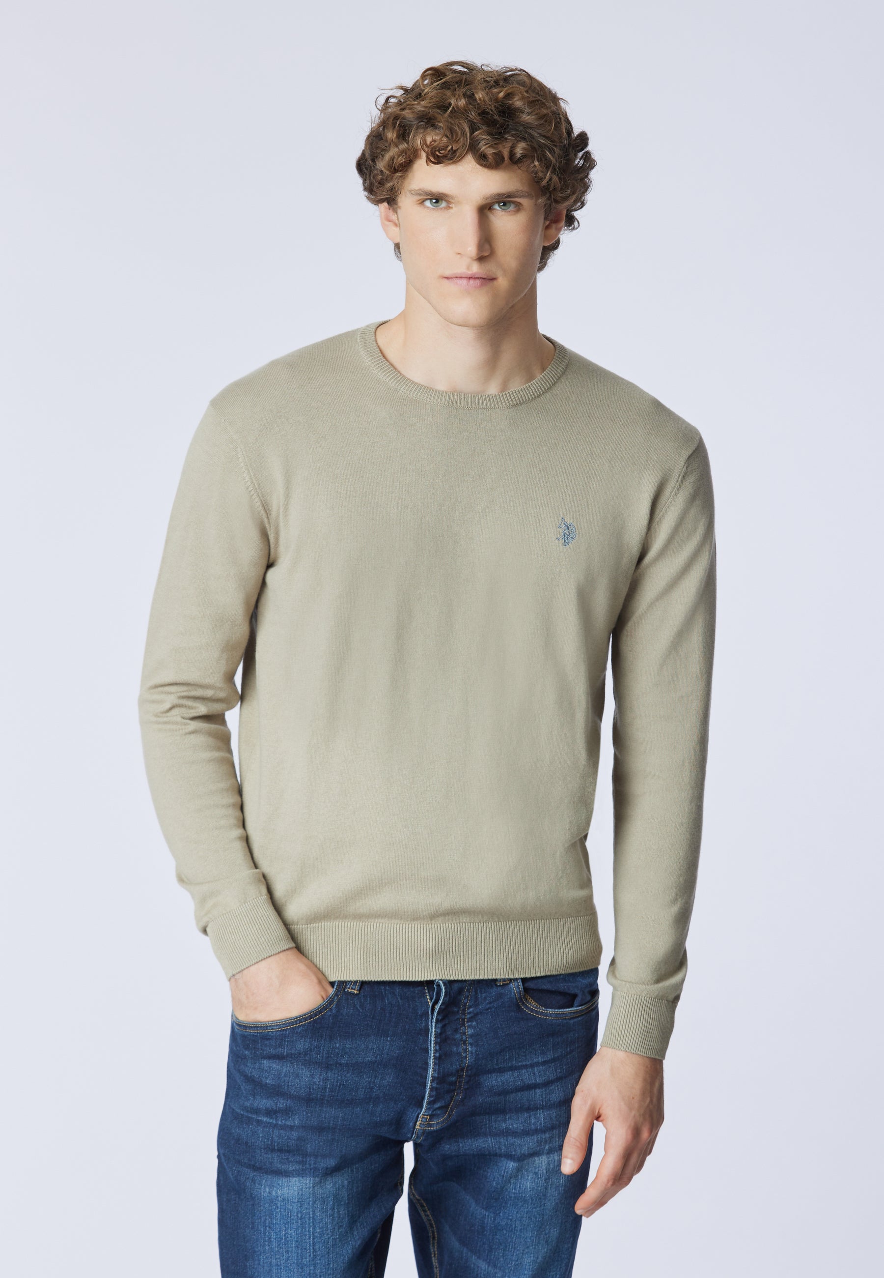 Maglia girocollo cotone cashmere con logo