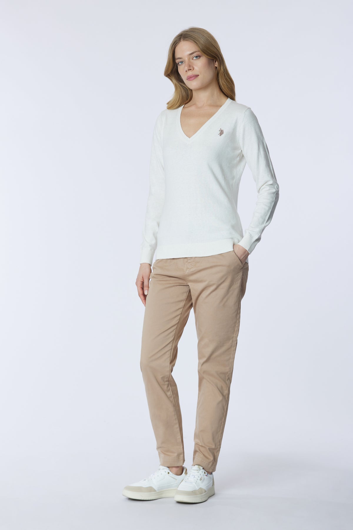 Maglia scollo a V cotone e cashmere