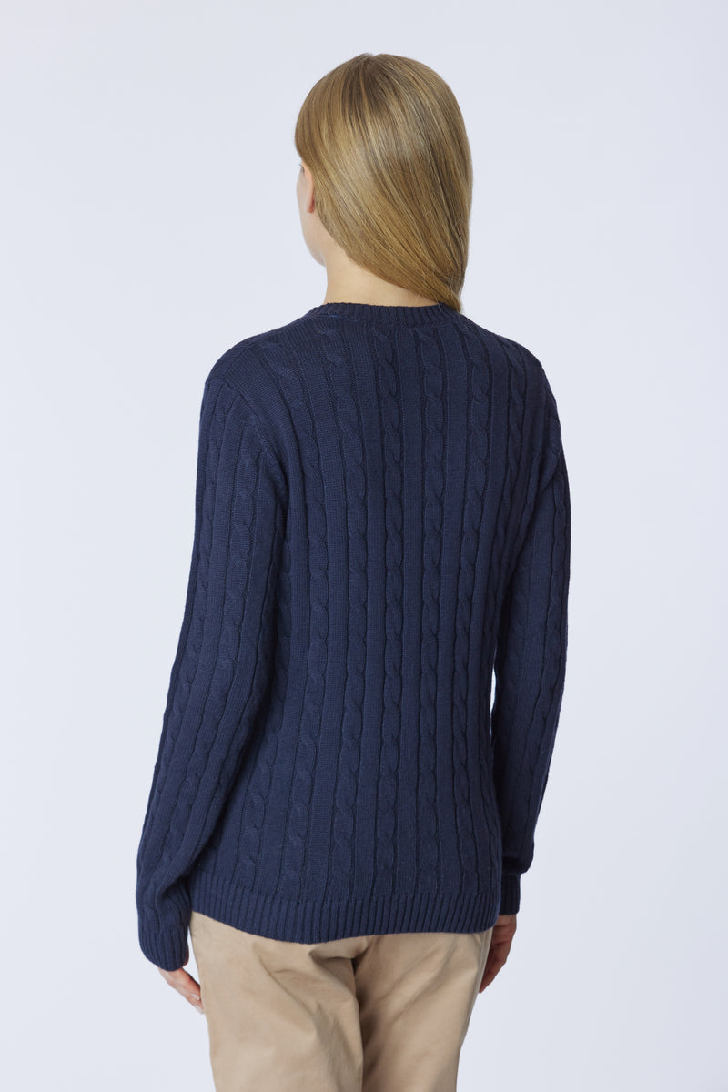 Maglia scollo a V a treccia in cotone e cashmere