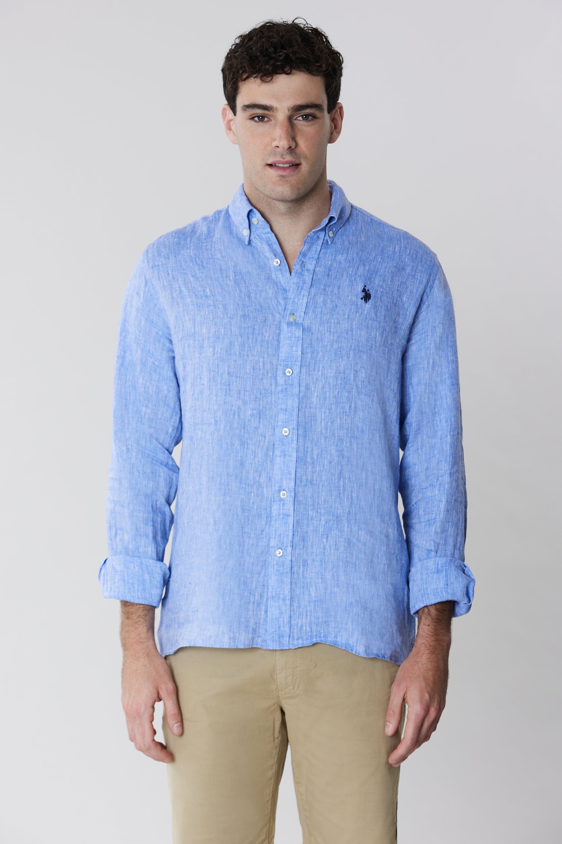 Camicia in lino slim fit con logo