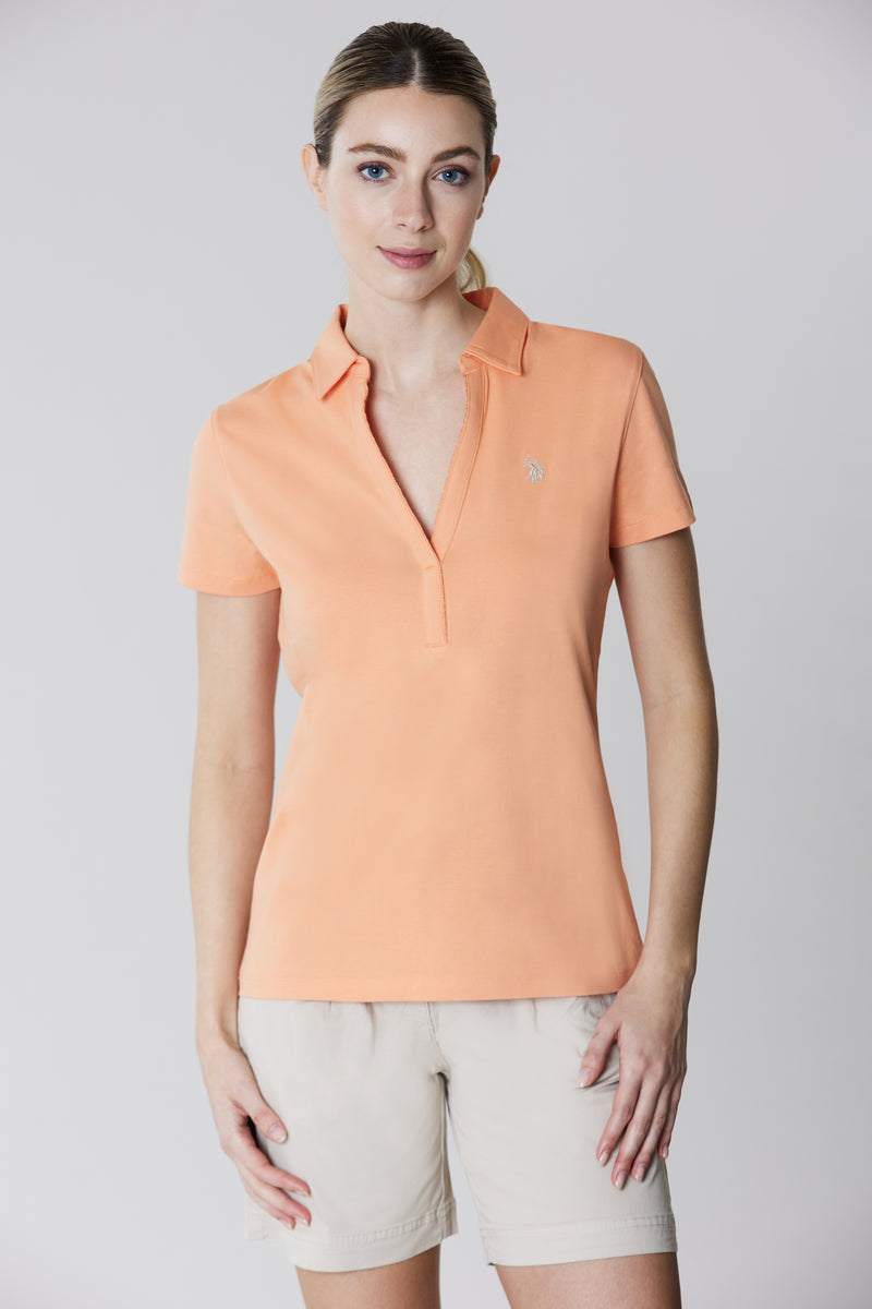 Polo a maniche corte stretch con scollo a V