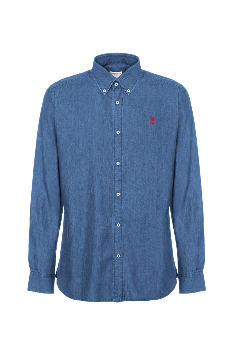 Camicia in cotone blue denim twill