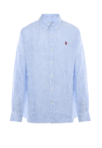 Camicia in lino chambray a righe slim fit con logo