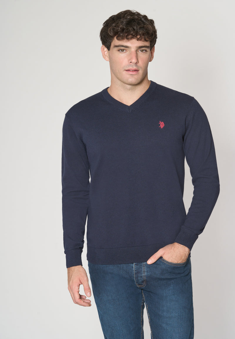 Maglia scollo a V cotone e cashmere