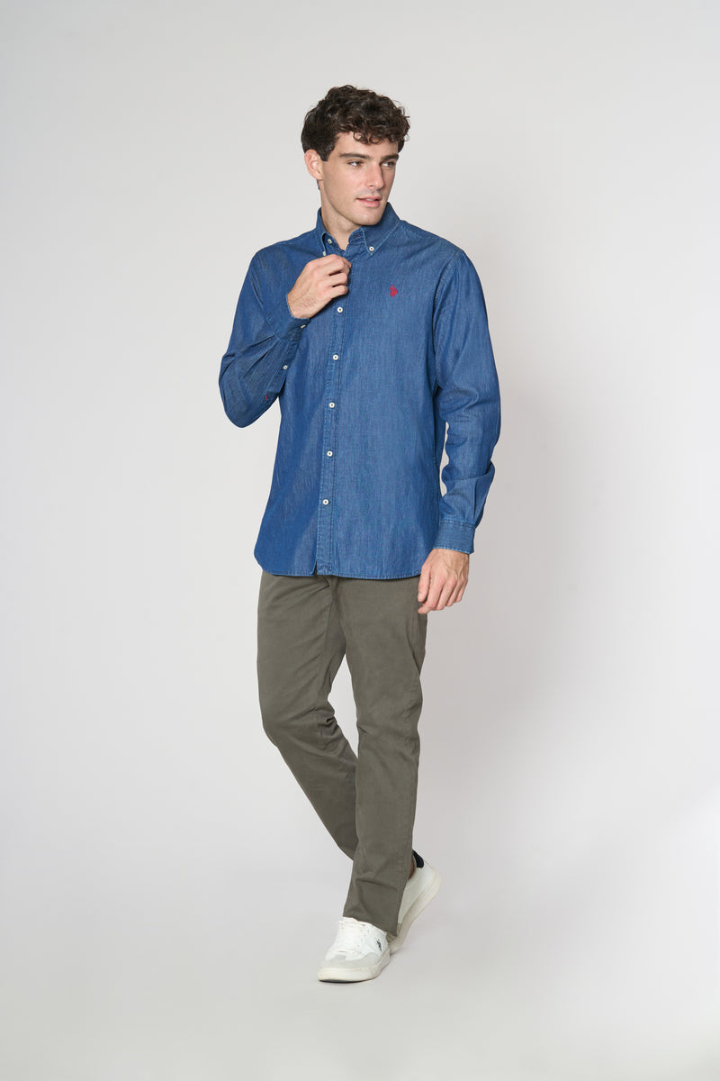 Camicia in cotone blue denim twill