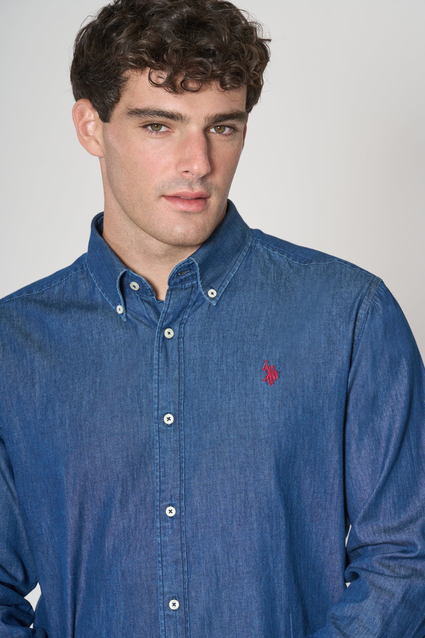 Camicia in cotone blue denim twill