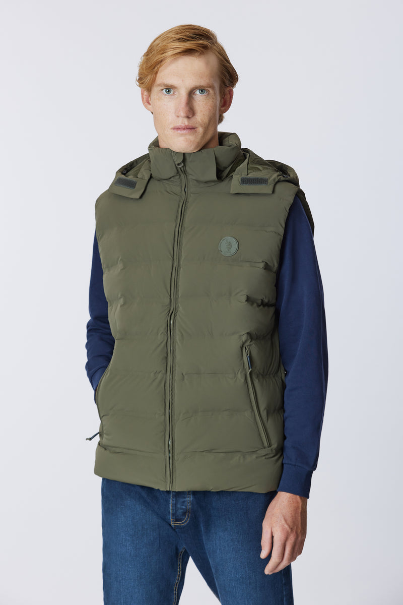 Gilet stretch nylon con cappuccio