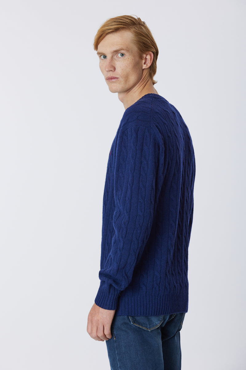 Maglia girocollo a treccia in cotone e cashmere